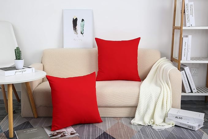 TangDepot Handmade Decorative Solid 100% Cotton Canvas Throw Pillow Covers/Pillow Shams, (28"x28", Red), 1 Count (Pack of 1) | 100% cotton, same-color zip, machine wash & air dry. For living room, bedroom, office, car. 42 colors, 456 sizes. Cover only.