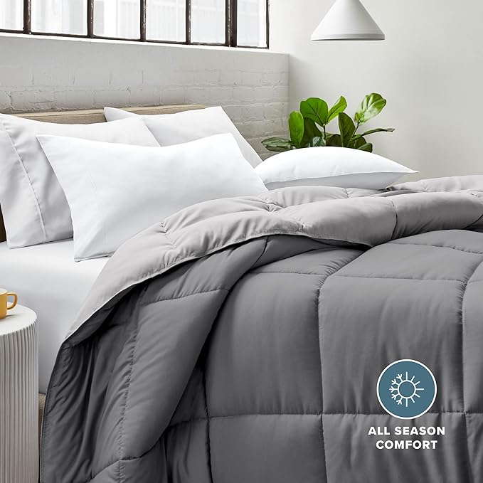 Bare Home Comforter - Reversible Colors - Goose Down Alternative - Ultra-Soft - Premium 1800 Series - All Season Warmth - Bedding Comforter (Twin/Twin XL, Grey/Light Grey)