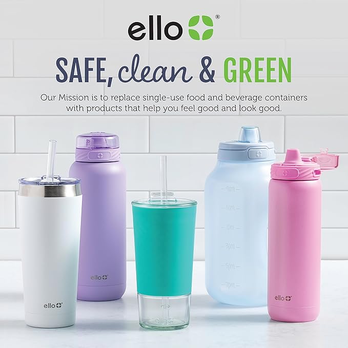 Ello Impact 8 Pack Reusable Plastic Straws, Dishwasher Safe, BPA-Free with Cleaning Brush,Rosewater