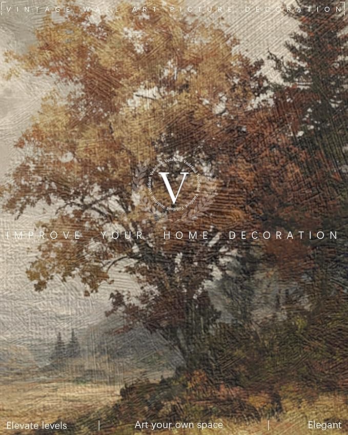 Vodefoad Autumn Landscape Retro Vintage Canvas Wall Art Vintage Landscape Wall Art, Farmhouse River Painting, Cottagecore Decor Fall Landscape Print Moody Autumn Print for Bedroom Bathroom Decor - 8x10Inch Unframe