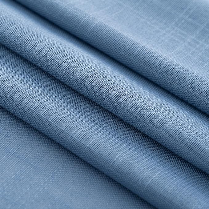 Denim Blue Curtains for Living Room Back Tab Modern Farmhouse Semi Sheer Blue Curtains 92 inches Long 2 Panels Set Muted Neutral Window Curtain for Dining Room Bedroom 52x92