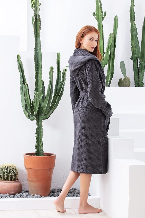 SEYANTE Turkish Cotton Bathrobe for Women - Organic GOTS Certified Terry Hooded Kimono Robe - Spa Quality Women's Cotton Robe