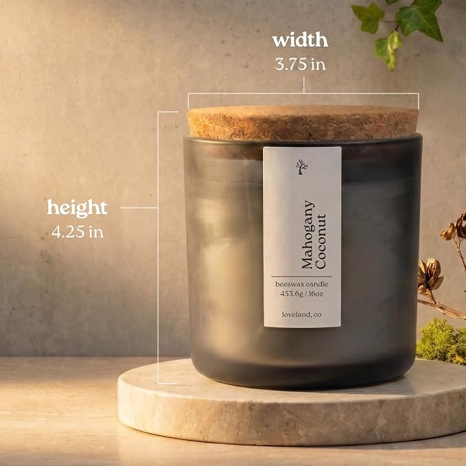 Aspen & Oak Luxury Beeswax Candle, 16oz | Long Burning Pure Beeswax Candles, Non Toxic, Natural, Clean, Essential Oil Scented Organic Candles, Home Decor & Gifts (Mahogany Coconut)