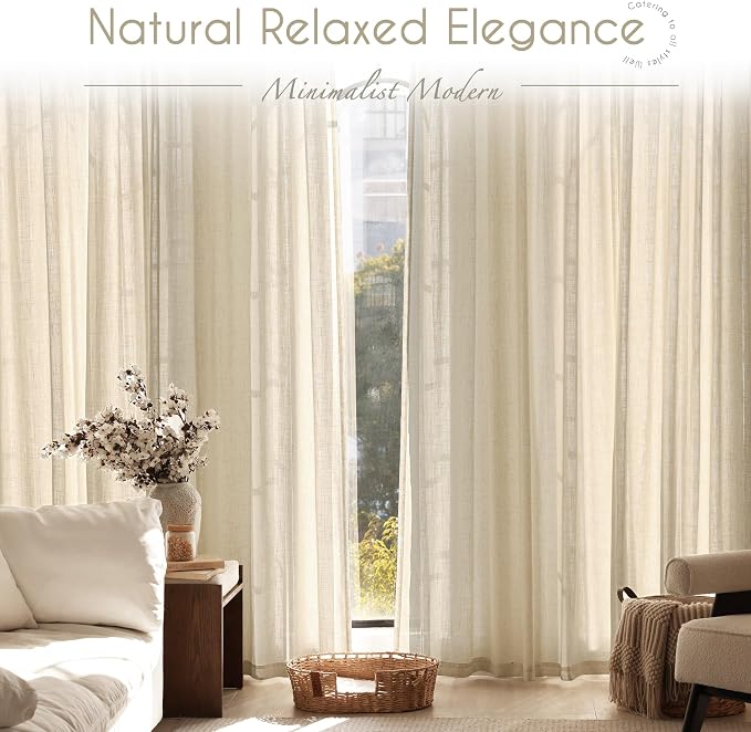 Greyish Beige Linen Curtain 108 inch Length 2 Panels Set Back Tab Light Filtering Living Room Curtain Drapes Home Office Modern Minimalist Decor Farmhouse Boho Neutral Semi Sheer Curtain 108 inch Long