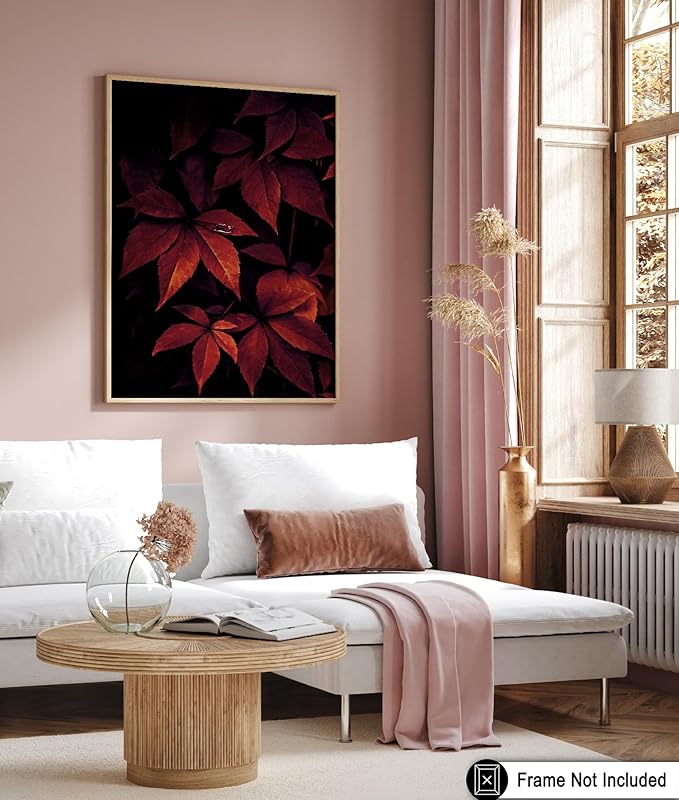 Monem Art Red Autumn Leaves Macro Photography Print - Moody Botanical Nature Poster - Wall Decor for Living Room, Bedroom or Office - 18x24 Unframed Wall Art by Mareike Bohmer