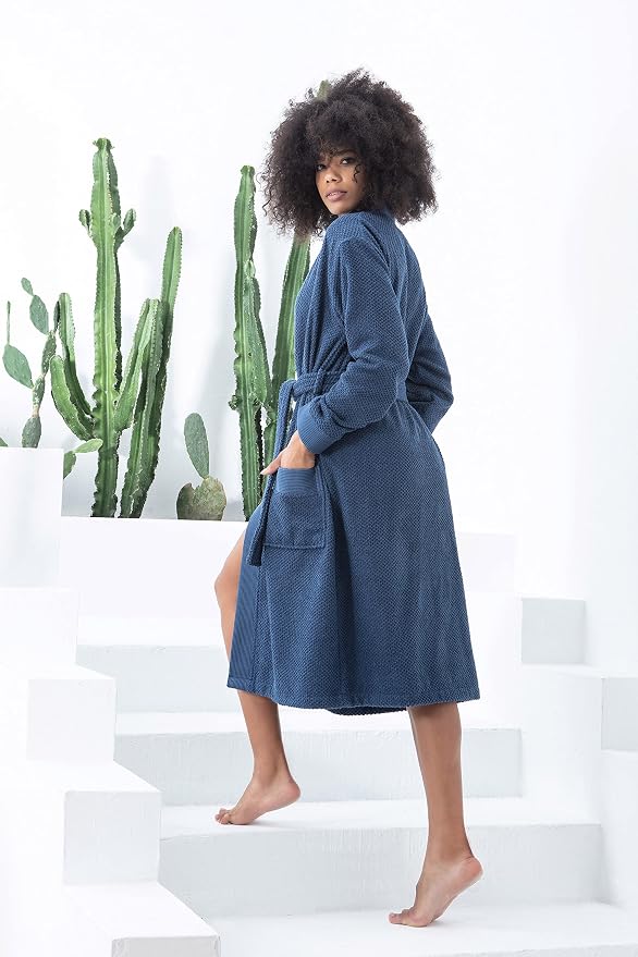 SEYANTE Turkish Cotton Bathrobe for Women - Organic GOTS Certified Terry Hooded Kimono Robe - Spa Quality Women's Cotton Robe