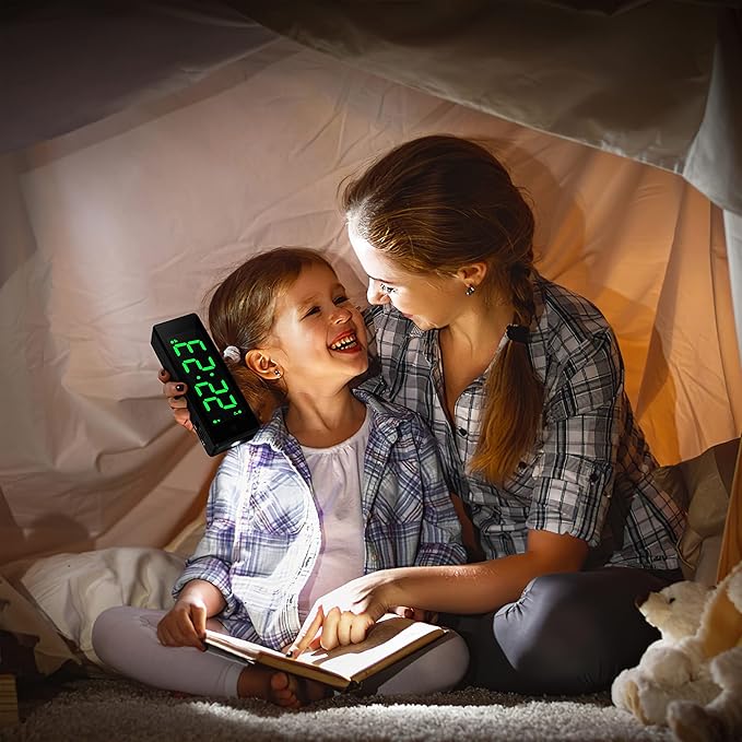 Digital Alarm Clock Battery Operated with Hybrid LED/LCD Time Display, Night Visiable, Emergency Flashlight, Small Travel Clock for Bedroom Bedside (Green Display)