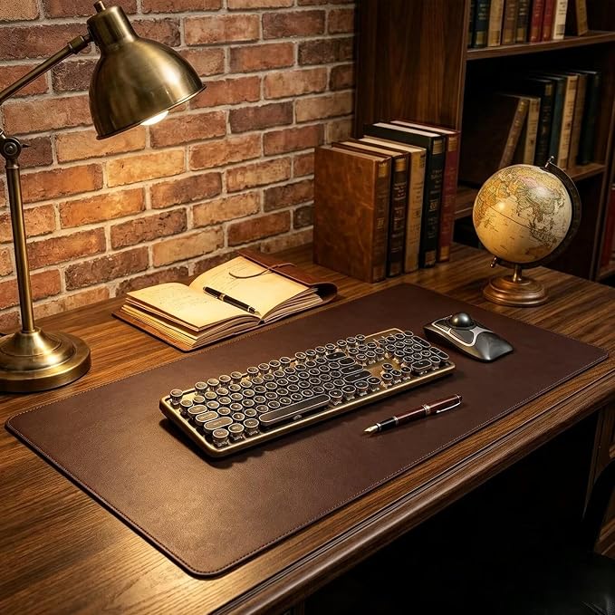 Desk Pad Blotter,YJHMYGSN 23.5x37.5 in Large PU Leather Mouse Mat,Waterproof Non-Slip Writing Desktop Protector Surface,Office Table Accessory,Brown