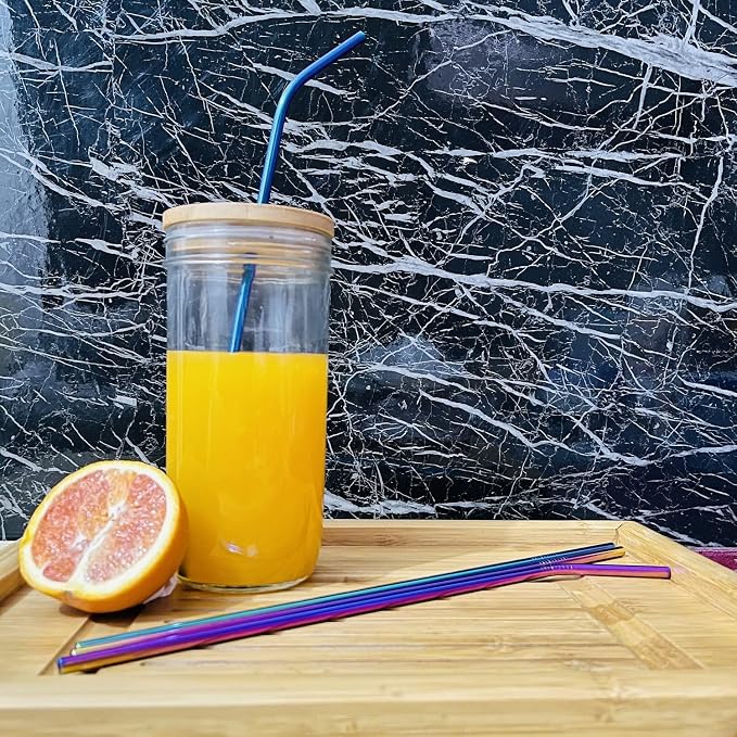 12 Inch Colorful Stainless Steel Straws, 8pcs Ultra Long Reusable Rainbow Color Metal Drinking Straws with Silicone Tips and Cleaning Brush for Big Tumblers