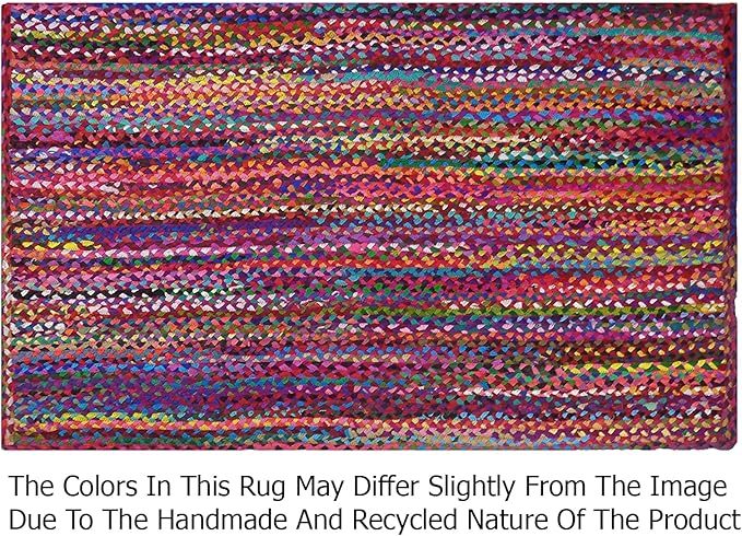 COTTON CRAFT Cotton Chindi Braid Rag Rug - Boho Farmhouse Rustic Area Accent Throw Rug - Handwoven Reversible Natural Recycled Cotton - Living Room Den Study Home Décor Gift - 2' x 3' - Multi Color