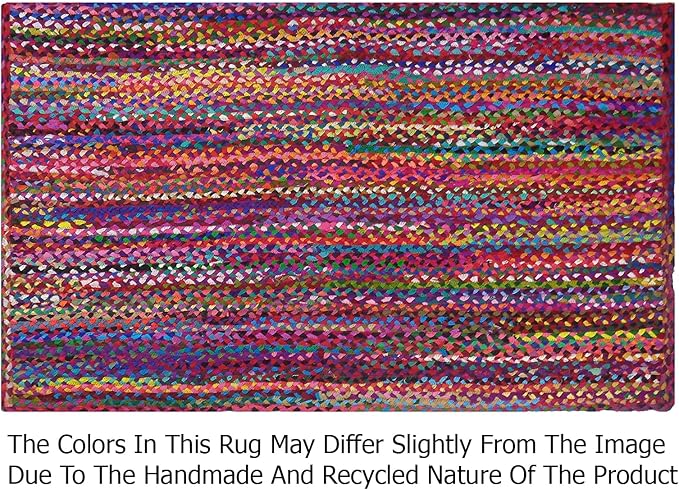 COTTON CRAFT Cotton Chindi Braid Rag Rug - 2-Pack Handwoven Reversible Accent Area Rugs - Boho Farmhouse Rustic Décor - Recycled Cotton - 2 x 3 ft - Multicolor