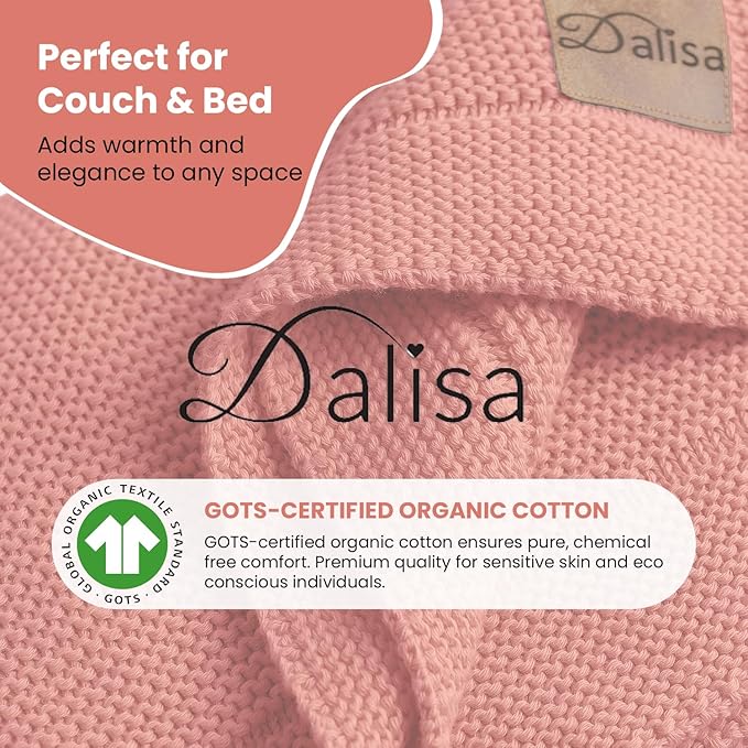 Dalisa 100% Organic Turkish Cotton Throw Blanket - GOTS Certified, Cozy - Perfect for Couch, Bed, and Home Decor - Boho Vintage Knit Alina (Amber Glow, 60x80)