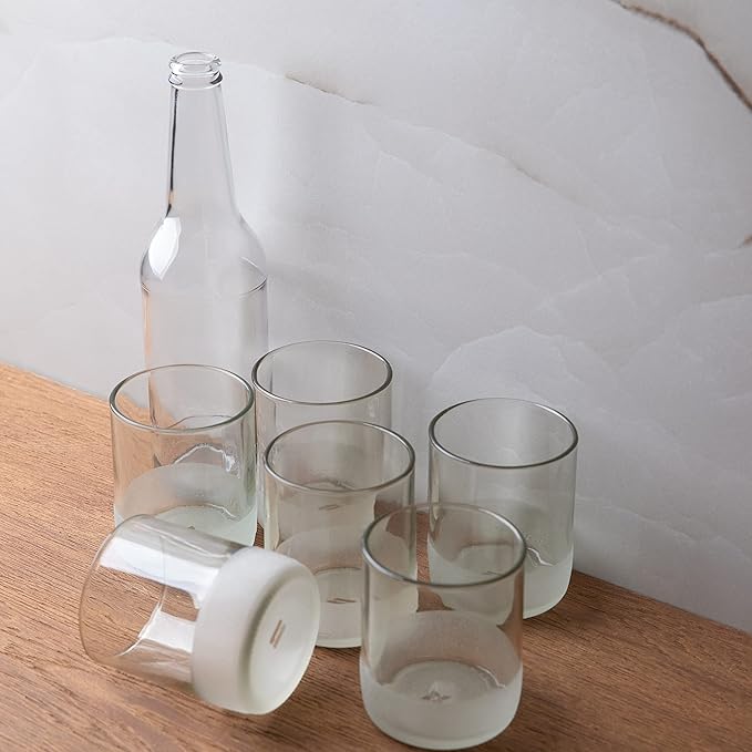 IWAS Upcycled Clear Drinking Glasses | 250 ML | 8.45 OZ | Set of 6 | Sustainable Water Glasses | Environmentally Friendly Clear Glasses For Home