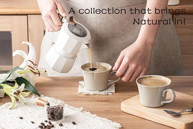 Ceramic Coffee Mugs Set of 4, Vintage Flower Mugs,6 oz Small Coffee Cups with Handle,Handmade Floral espresso mugs for Latte,Cappuccino,Tea Cups (Natural Beige, 6, OZ)