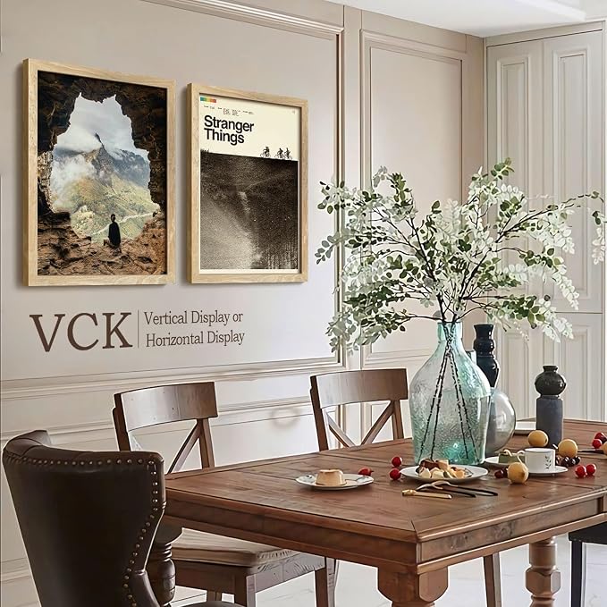VCK 18x24 Poster Frame Set of 3, Natural Solid Wood Picture Frame with Exclusive Wood Grain, Wall Hanging