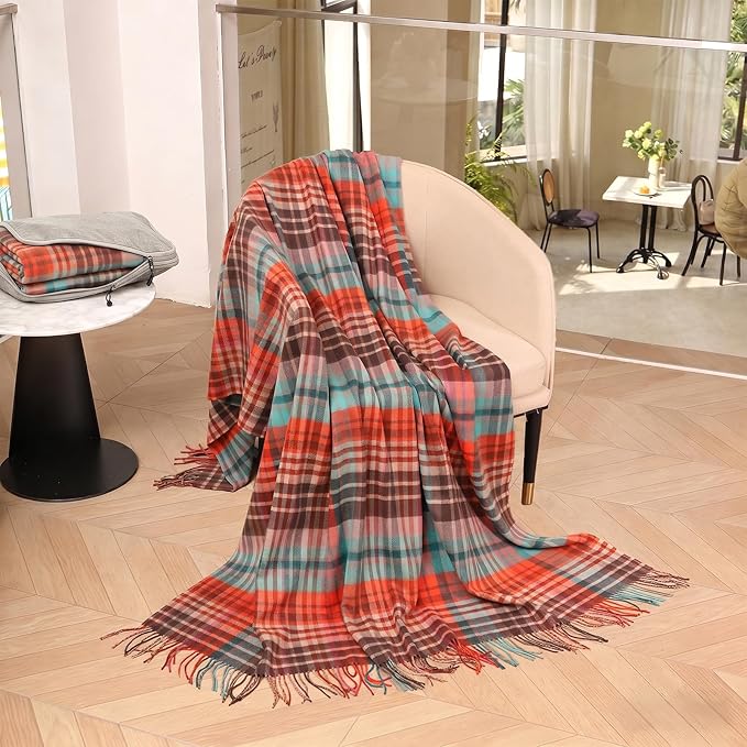 100% Wool Blanket Throw,Holiday Plaid Wool Blanket with Compact Bag,Rustic Soft Lightweight Blanket for Couch,Sofa,Bed & Lounging Decoration,Travel Blanket for Home, Airplane,Ideal Gifts 55"x83"