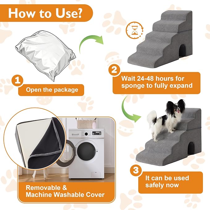 Dog Stairs for Small Dogs 11.5’’ H, 2-Step Dog Steps for Bed, Pet Stairs and Ramp for Dogs and Cats to Get on Beds, Couch, Non-Slip Balanced Pet Steps with Waterproof Cover, Grey