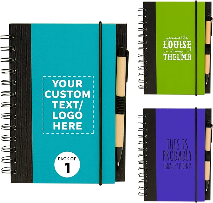 DISCOUNT PROMOS Custom Eco Block Notebooks with Pens Set of 1, Personalized - Perfect for School, Office, Business, Home - Aqua
