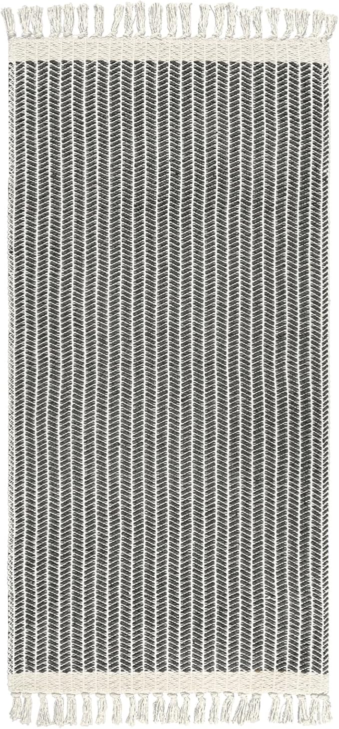 Lahome Belle Boho Kitchen Runner, 2x4.3 Bathroom Runner Rug Lightweight Entryway Rug Woven Cotton Throw Mat with Tassels, Farmhouse Non Shedding Washable Grey Rugs Low Pile for Bedroom Doorway