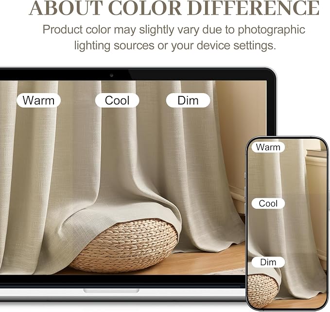 Pinch Pleated Linen Curtains 96 Inches Long for Living Room, Semi Sheer Light Filtering Memory Trained Pleated Curtain Back Tab Drapes for Farmhouse with Hooks Rings, Burlywood Birch, 2 Panels