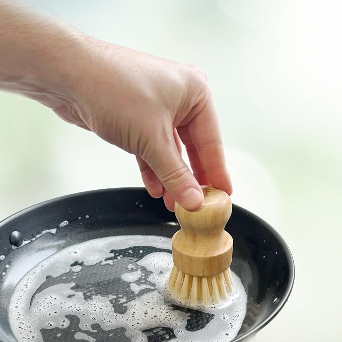 Moka Bamboo Dish Brush - Eco Friendly Scrub Brush with Natural Bristle - Premium Bamboo Dish Scrubber for Kitchen Cleaning, Dishes, Pots, and Pans - Sustainable and Durable (Single Brush)