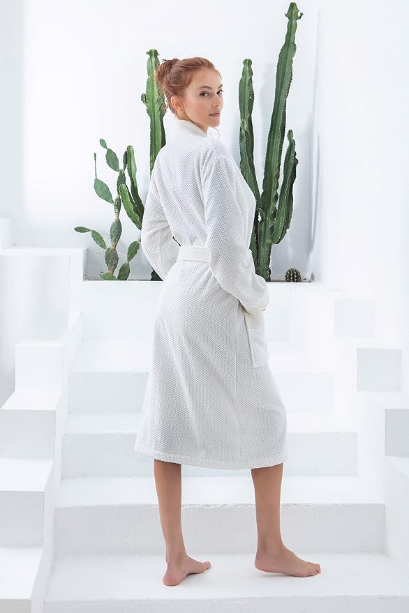 SEYANTE Turkish Cotton Bathrobe for Women - Organic GOTS Certified Terry Hooded Kimono Robe - Spa Quality Women's Cotton Robe