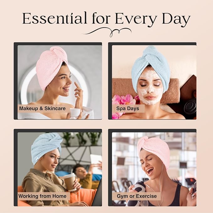 Lili&James 100% Cotton Hair Towel Wrap for Women & Kids β 420 GSM Quick Dry Hair Turban with Double Button Loop, Anti Frizz Non Microfiber Hair Drying Towel for Curly, Long & Thick Hair (Blue+Pink)