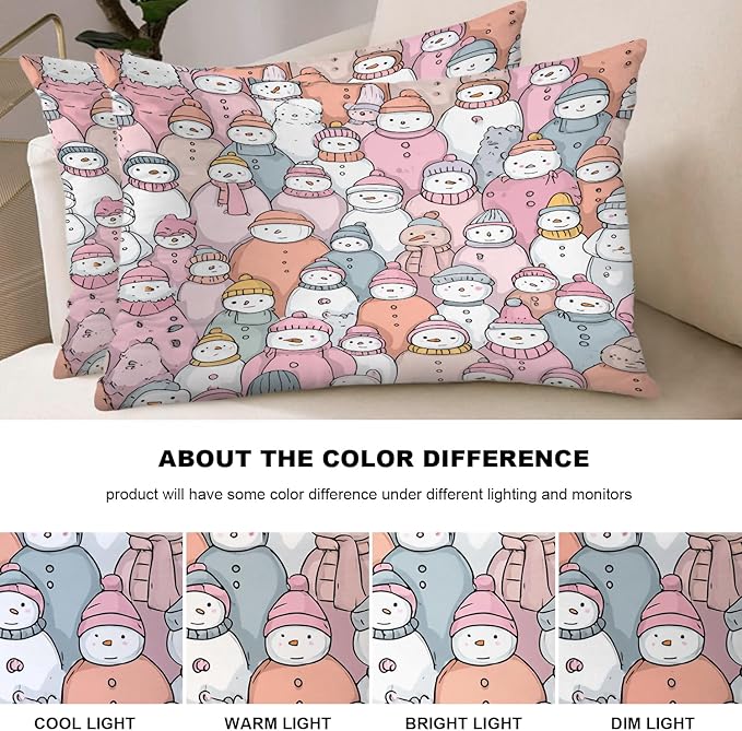 Shrahala Cute Snowmen Winter Accessories Pillowcases, Doodle Pastel Snowmen Lumbar Pillow Cover Decorative Blended Double-Sided No Inserts for Bedroom Sofa Living Room Set of 2 (26 x 20 in)