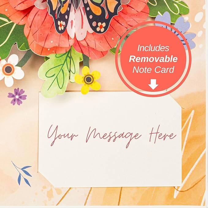 Frndly by Paper Love 3D Bloom and Butterfly Pop Up Card, Gift for Birthday, Wedding, Anniversary, Thank You, Get Well, Valentine’s Day, Mother’s Day & All Occasions, 100% Recycled & Eco-Friendly, 8" x 6" Cover, Includes Envelope and Note Tag