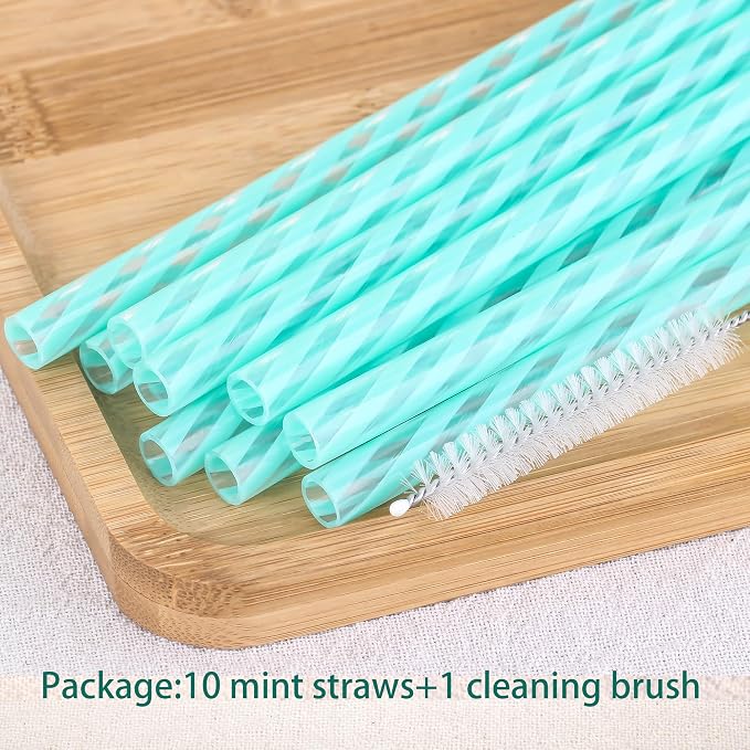 Dakoufish Replacement Straws for StanleylOwalalHydro Jug 40oz 30oz Tumbler,10 Pack 12 Inch Mint Reusable Straws With Cleaning Brush For Stanley Simple Modern Cup,Dishwasher Safe.