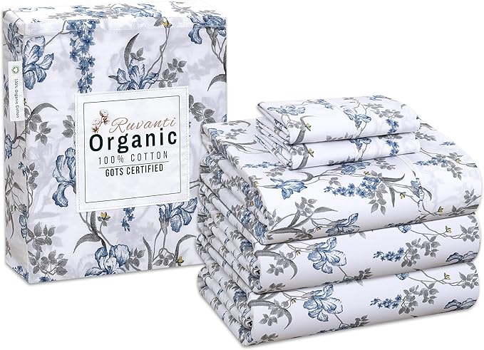 RUVANTI 100% Cotton Organic Percale Sheets Split King Size – Crisp Cooling Bed Sheets for Hot Sleepers, Deep Pocket 15”, Soft Peach Finish, Breathable & Durable Hotel-Style 5 Pcs, Deluxe