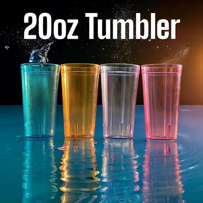 Oojami Set of 24 Plastic Tumblers, 20-Ounce Reusable Cups, BPA-Free & Shatterproof, Stackable Restaurant-Style Drinking Glasses for Water, Juice, and Everyday Use, Dishwasher Safe 20 oz