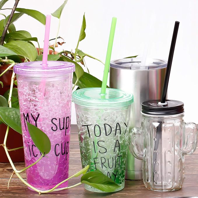 Dakoufish 12 Piece 10 Inch Reusable Plastic Thick Drinking Straws BPA Free Mason Jar Straws Plain Color (10inch,12color)