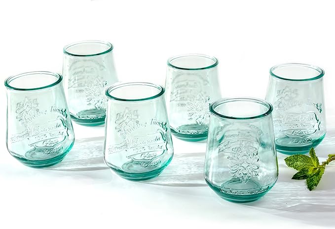Euro Ceramica Bianco & Bara 24 Piece Dinnerware Set (Combination Pack) Set Includes 6 Bara Recycled Glass 14oz Tumblers + Bianco 18 Pieces Dishware, Standard