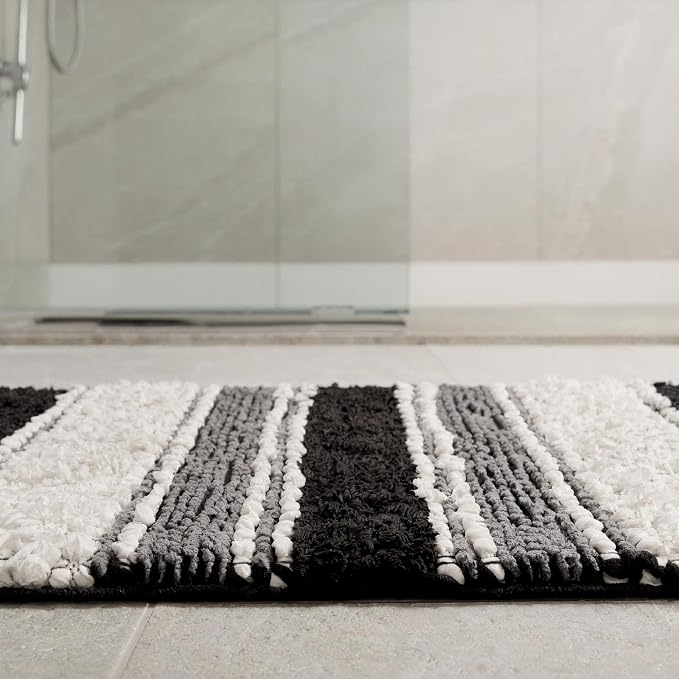 Chenille Cotton Bath Rug 20x32 Inch - Charcoal, Non-Slip Absorbent Quick Dry Floor Mat Ideal for Bathroom, Kitchen, Laundry Room | Grey Washable Accent Soft Shaggy Throw Door Mats for Entryway, Patio