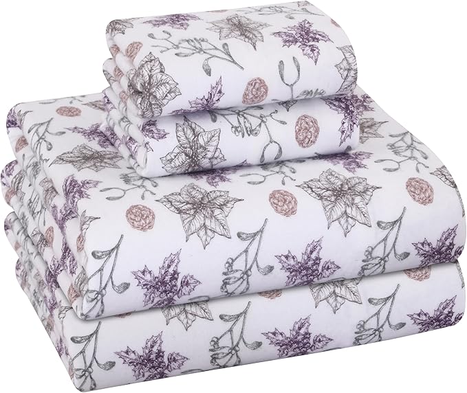 RUVANTI Flannel Sheets King Size - GOTS Certified 100% Organic Cotton, 4 Piece Warm, Soft & Breathable Set, Deep Pocket Snug Fit, Double Brushed Cozy All Season Bedding, Fir Affection