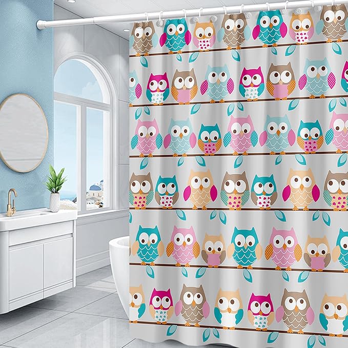 Plastic Shower Liner - Premium PEVA 4G Shower Curtain Liner with Rustproof Grommets and 3 Weighted Magnets, Waterproof Shower Curtain for Bathroom… (Owl, 72”*72”)