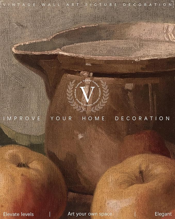 Vintage Gallery Wall Art for Home Decor, Farmhouse Kitchen Canvas Wall Decor Artwork, Antique Rustic Apple Still Life Oil Painting Print Fruit Painting for Bathroom, Living Room, Desktop - 8x10Inch Unframe