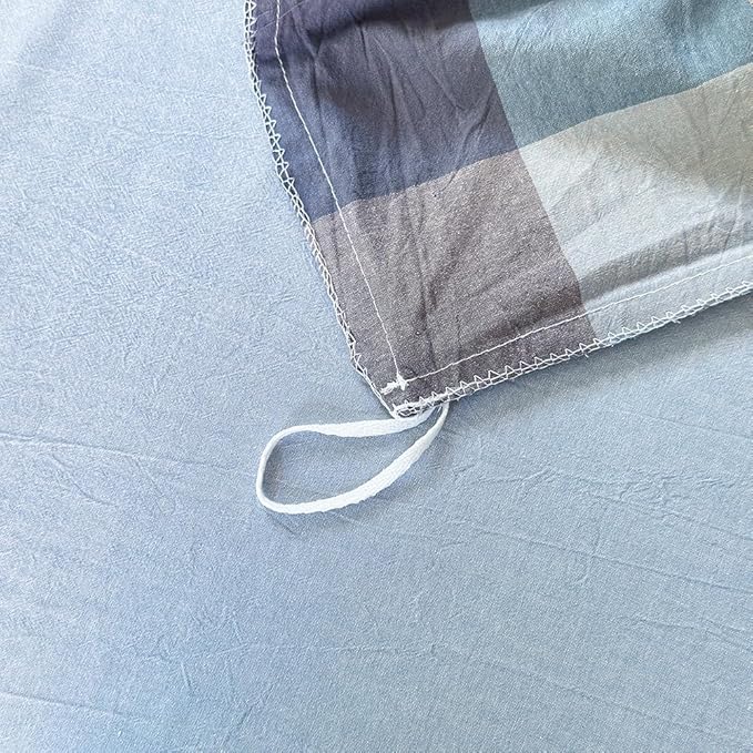 FACE TWO FACE Bedding Duvet Cover Set100% Washed Cotton Duvet Cover Linen Like Textured Breathable Durable Soft Comfy (California King, Cardamom Blue Grid)