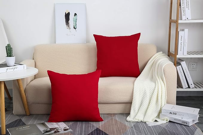 TangDepot 100% Cotton Solid Throw Pillow Cover 18x18 Christmas Red | 100% cotton, same-color zip, machine wash & air dry. For living room, bedroom, office, car. 42 colors, 227 sizes. Cover only.