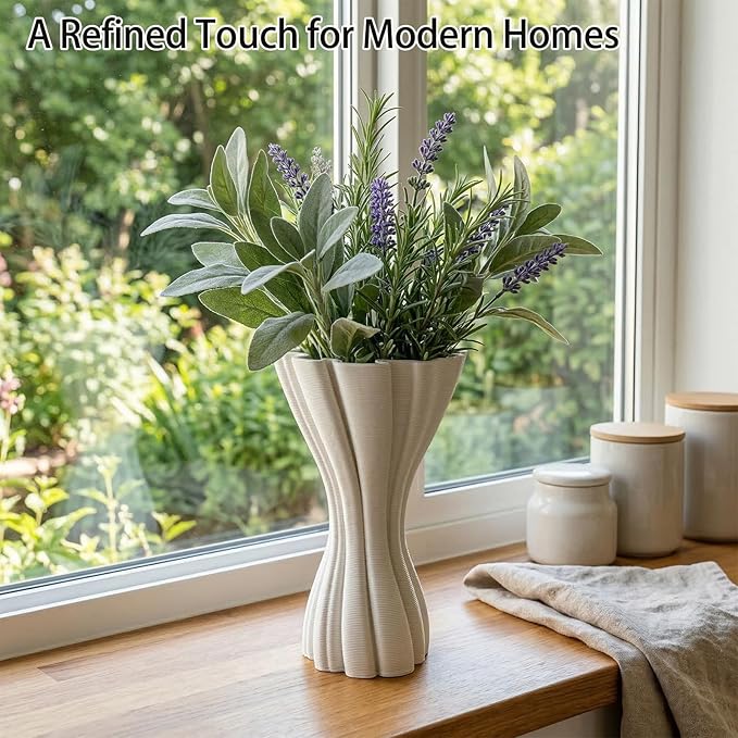 Minimalist White Ceramic Vase, Irregular Organic Shape Decorative Flower Vase for Home Decor, Wabi-Sabi Modern Accent for Living Room Table Shelf