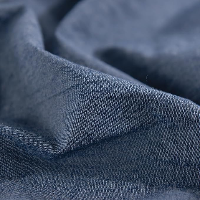 NEXHOME PRO Duvet Cover Full 100% Washed Cotton, Heathered Blue Breathable, Durable, Textured, Linen Like, Home Bedding Set 80"x90"