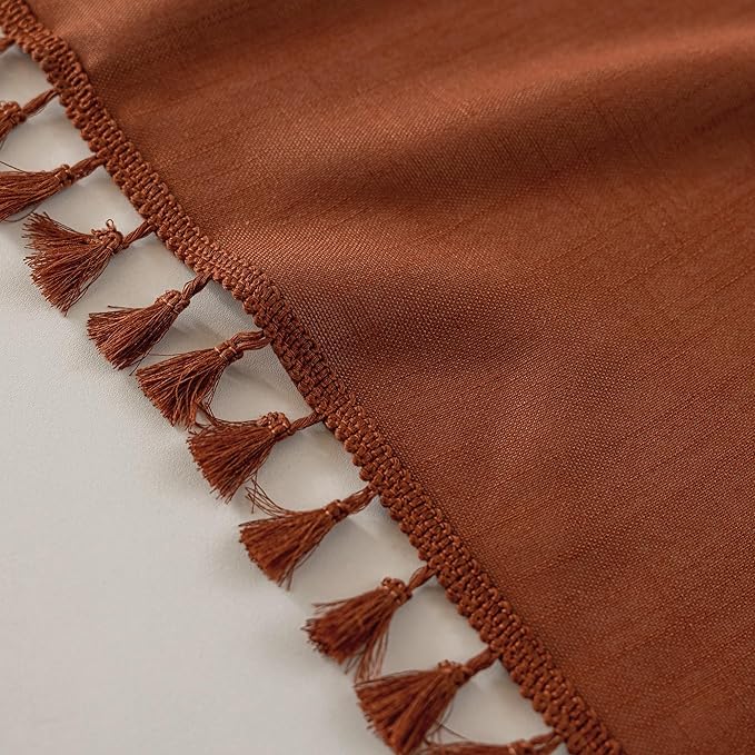 MYSKY HOME Semi Sheer Short Macrame Curtains for Window Treatment,Bohemian Country Home Decor Light Filtering Privacy Protect Back Tab Drapes,50" W×63" L, Terracotta, 2 Pieces