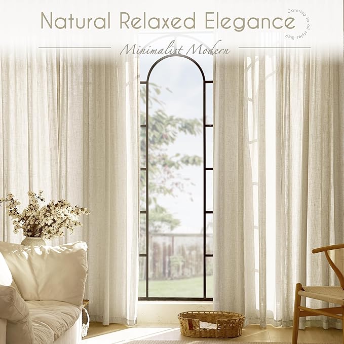Faux Linen Beige Curtains 120 Inches Long for Living Room Rustic Farmhouse Semi Sheer Burlap Textured Canvas Cloth Curtain Panels Set of 2 Khaki Tan Colored