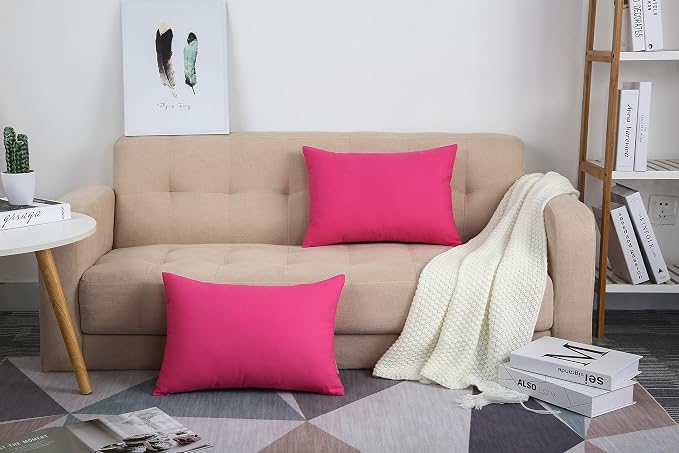 TangDepot Handmade Decorative Solid 100% Cotton Canvas Throw Pillow Covers/Pillow Shams, (12"x18", Hot Pink), 1 Count (Pack of 1) | 100% cotton, same-color zip, machine wash & air dry. For living room, bedroom, office, car. 42 colors, 73 sizes. Cover o...