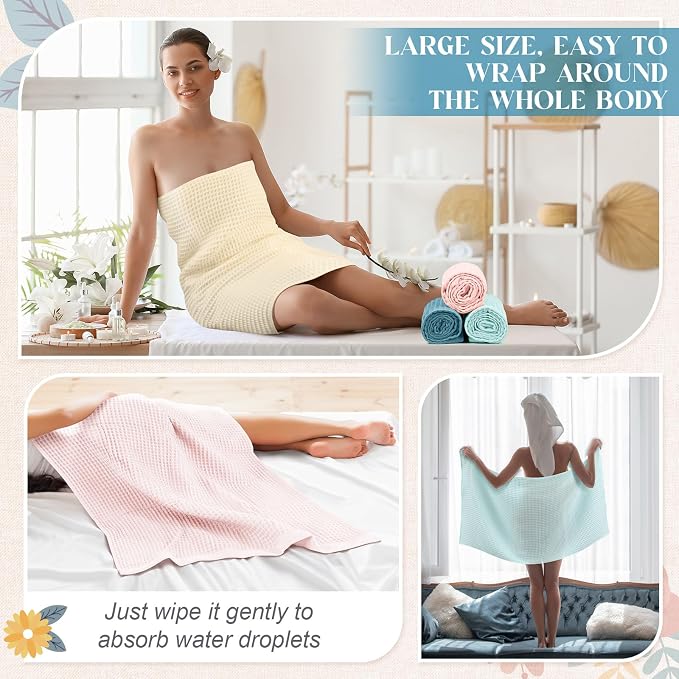 SmoothNovelty 4 Pack 100% Cotton Waffle Bath Towels 28 x 55 Inch Oversize Waffle Towel Quick Dry Absorbent Soft Lightweight Blanket for Bathroom Shower Spa Yoga Beach Pool Travel, Blue, Pink, White