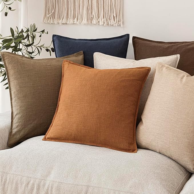 Foindtower Pack of 2, Decorative Linen Soild Throw Pillow Covers Soft Accent Lumbar Cushion Case Farmhouse Pillowcase for Chair Couch Sofa Bedroom Living Room Home Decor 12 x 20 Inch Autumn Orange