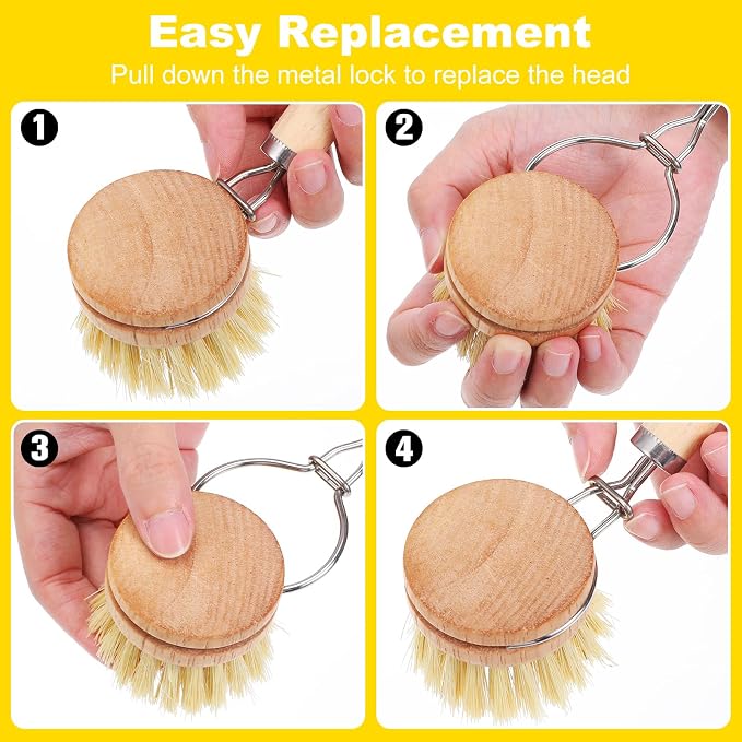9 Pcs Bamboo Dish Brush Set, Multifunctional Dishwashing Scrubber with Natural Sisal Bristles, Wooden Dish Brush for Cleaning Pots, Dishes, Pans, Vegetables