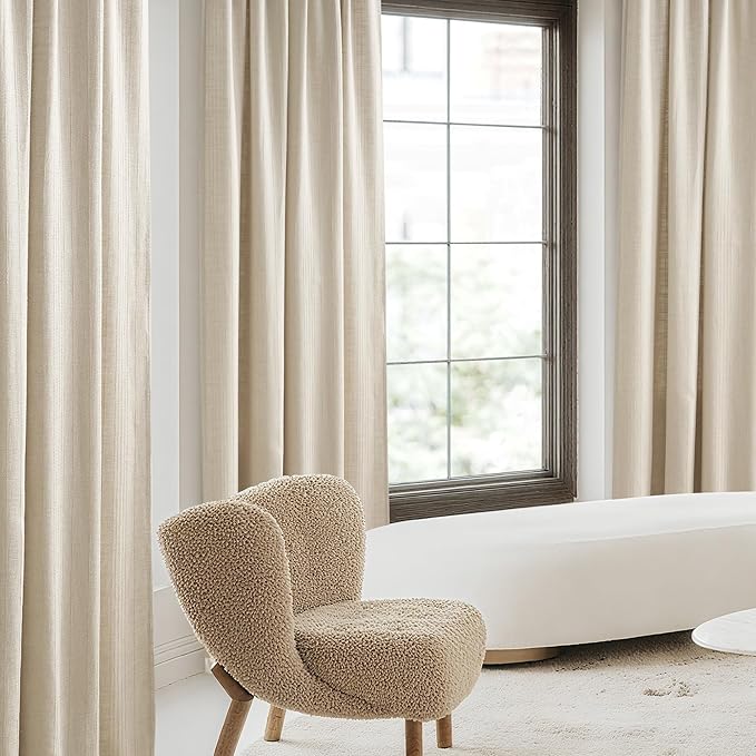 NICETOWN Jacquard Linen Curtains 108 inches Long, Waffle Weave Privacy with Light Filtering Window Treatments Boho Style for Bedroom, W52 x L108, 2 Panels