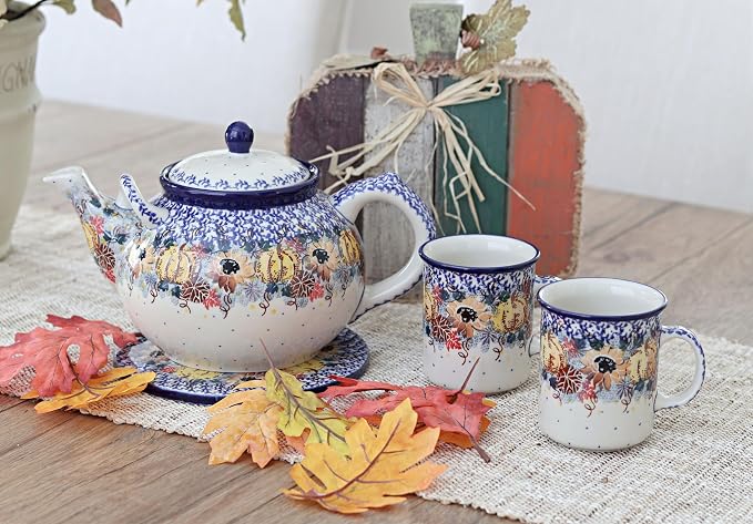 Blue Rose Polish Pottery - Brown Harvest Bounty Small Coffee Mug - 9 oz - Petite Mug for Tea & Coffee Drinkers